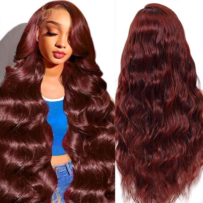 Reddish Brown 200 Density Body Wave 13x4 HD Lace Front Wigs Human Hair Pre Plucked Reddish Brown Wig Human Hair Real Hair Wigs 24 Inch