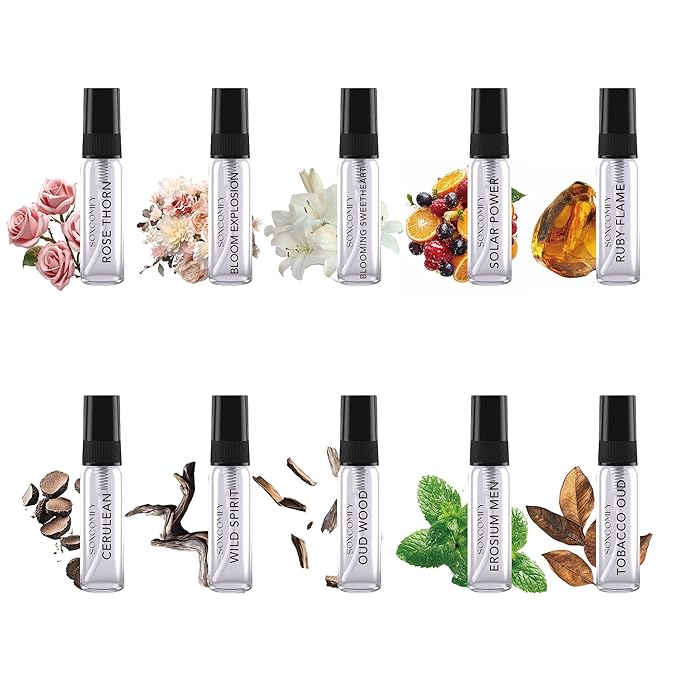 10 Scents Samples Mixed Men and Women Perfume Eau de Parfum Signature Long-Lasting Fragrance Date Night &amp Special Occasion Total 3.4 Fl Oz - 100ml