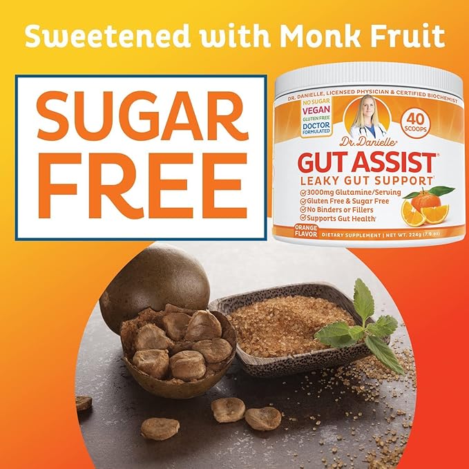 Doctor Danielle Gut Assist - Leaky Gut Repair Supplement Powder Glutamine Arabinogalactan Licorice Root - Supports IBS Heartburn Bloating Gas Constipation SIBO from Orange Flavor