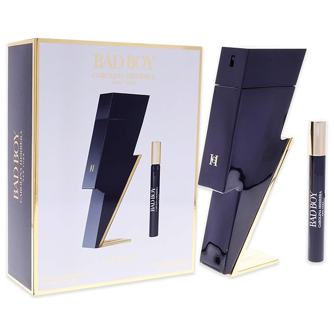 Carolina Herrera Bad Boy 2-Piece Travel Set for Men (3.4 Oz Eau De Toilette Spray + 0.34 Oz Eau De Toilette Spray)
