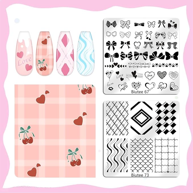Biutee Nail Art Stamping Plate Set 15PCS Nail Stamp Plates 8PCS Nail Stamping Gel Polish Nail Stamper and Scraper Halloween Christmas Butterfly Letters Bow Design Nail Stamping Kit with Storage Bag