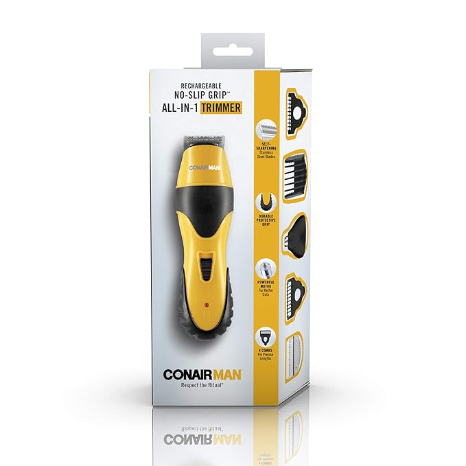 ConairMAN All-in-One Beard Trimmer for Men for Face Nose and Ear Hair Trimmer6 piece Men's Grooming Kit Cordless/Rechargeable