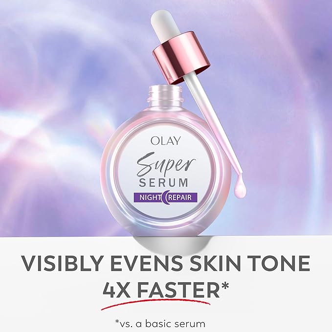 Olay Super Serum Night Repair Fragrance-Free - Niacinamide Peptide Salicylic &amp Lactic Acid Glycerin ?- 5-in-1 Skin Care Benefits - Hydrating Evens Tone Reduces Dark Spots Anti-Aging 1.0 Oz