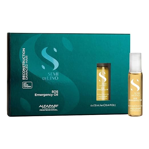 ALFAPARF MILANO Semi di Lino Reconstruction Reparative SOS Emergency Oil - Hair Breakage Treatment for Strengthening Smoothing &amp Repairing Damaged Hair - Hydrating Hair Oil - Vegan (6 Vials/2.64