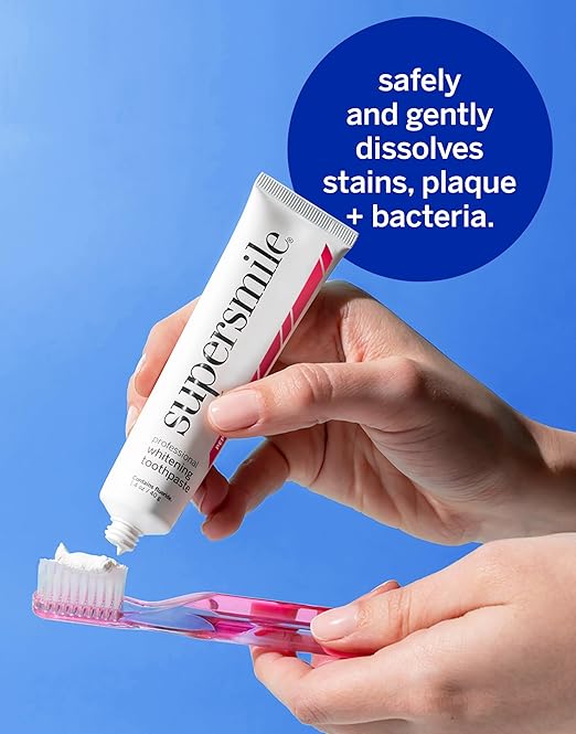 Supersmile Peppy Mint Teeth Whitening Toothpaste Set Complete 5-Piece Travel Set with 3 Toothpastes 1 Accelerator &amp 1 Toothbrush Whitening Toothpaste Kit Whitens up to 6 shades.