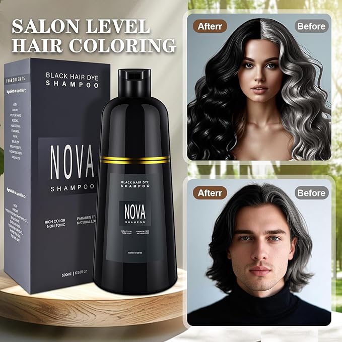 Hair Dye Shampoo &amp Champu Para Canas - Natural 3-in-1 Instant Gray Coverage for Men &amp Women (Black-500ml)