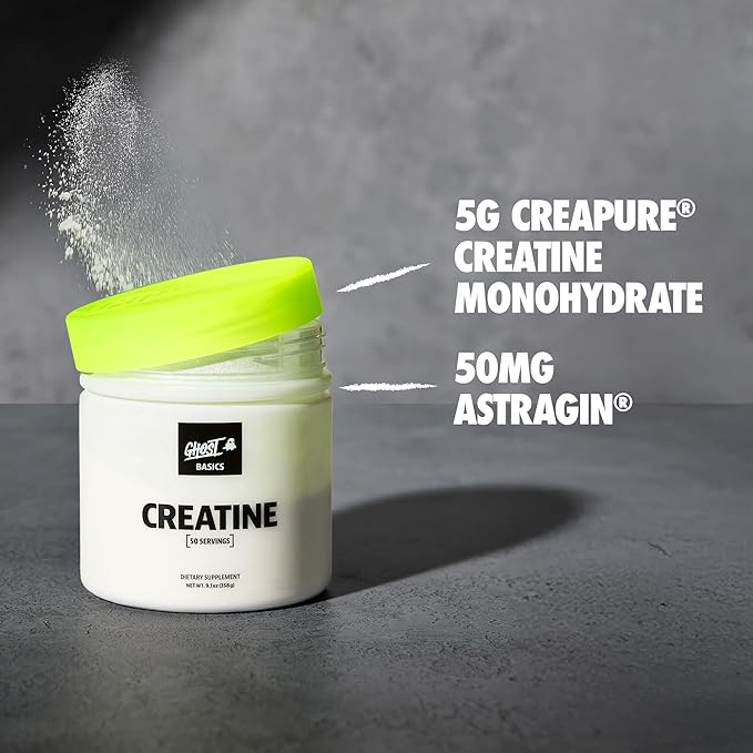 GHOST Basics Creatine Monohydrate Powder for Men &amp Women ? 5G Creapure Creatine Workout Supplement for Muscle Gain ? Vegan Soy Free &amp Gluten Free - 50 Servings