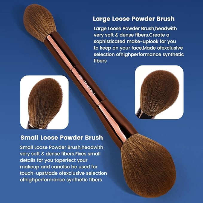 MAANGE 20 PCS Makeup Brush Set with Bag Double-ended Kabuki Brush Foundation Contour Brush for Liquid Powder Concealer Eye Shadows Cream Cosmetics Blending Blush Face Makeup Tools (Brown)