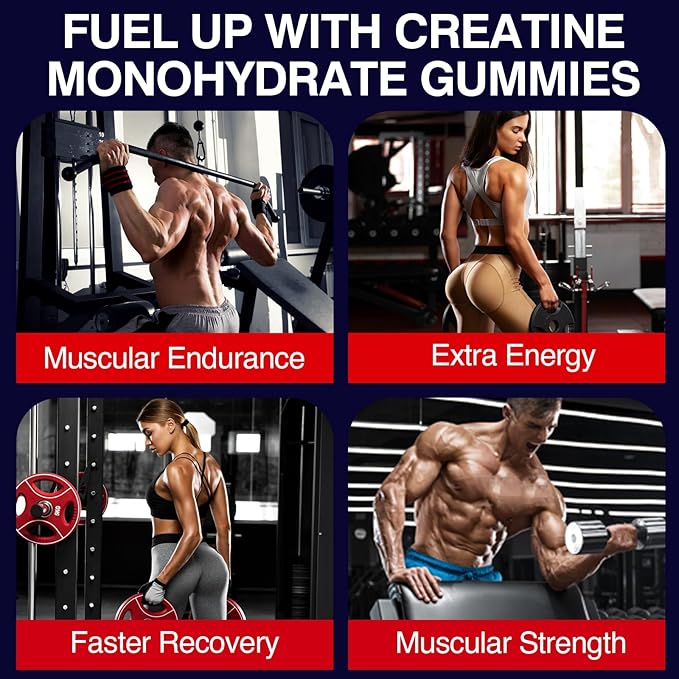 Creatine Monohydrate Gummies for Women &amp Men Taurine &amp B6 Chewable Creatina Pre Workout Gummies for Max Strength &amp Muscle Growth Energy Endurance Creatine for Men &amp Women - 1 Pack