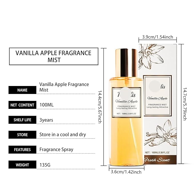 Vanilla Apple Romantic Body Fragrance Mist - Exquisite And Refreshing Scent Long - Lasting Light Perfume Body Spray(3PCS)