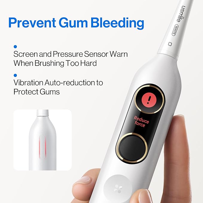 usmile Y10 PRO Rechargeable Electric Toothbrush with Smart Display Missed Spot Detection Pressure Sensor 180-Day Battery Life IPX8 Waterproof Travel-Friendly with 2 Brush Heads