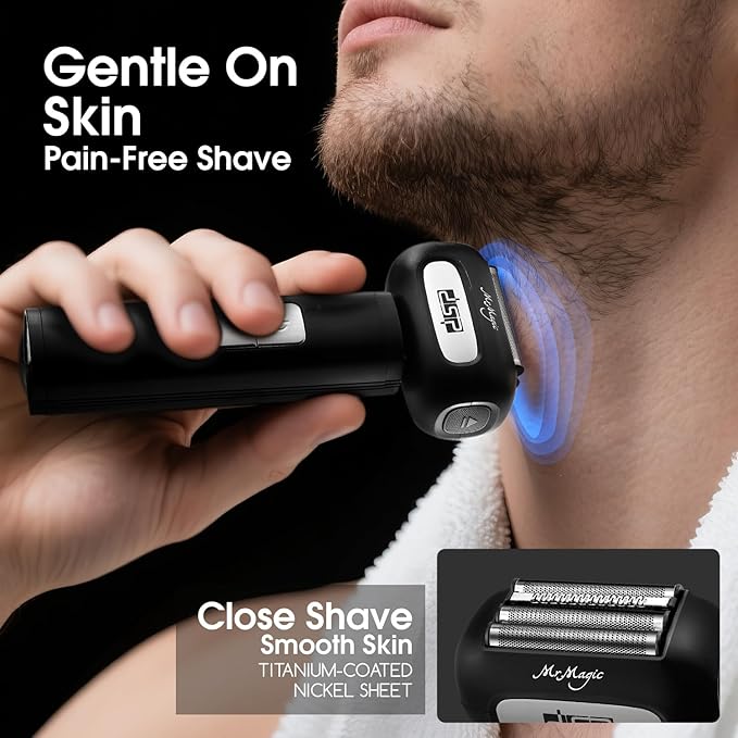 DSP Electric Shavers for Men IPX6 Waterproof Type-C Rechargeable Shaver 4-Blade Cutting System Electric Foil Shaver Travel Lock (Black)