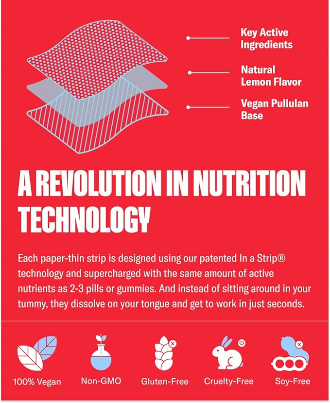 NuStrips??Fast-Dissolving Energy Strips with 50mg Caffeine L-Theanine &amp Vitamin B12 ? Instant Energy &amp Focus Without Jitters or Crash ? Works Faster Than Coffee ? Refreshing Lemon (30 Strips)