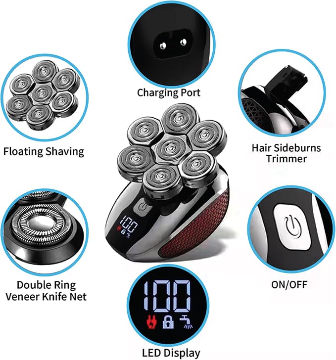 Upgraded 7D Head Shavers for Bald Men ? Waterproof Electric Razor for Men with LED Display Detachable Blades Type-C Rechargeable Mens Head Shaver Grooming Kit