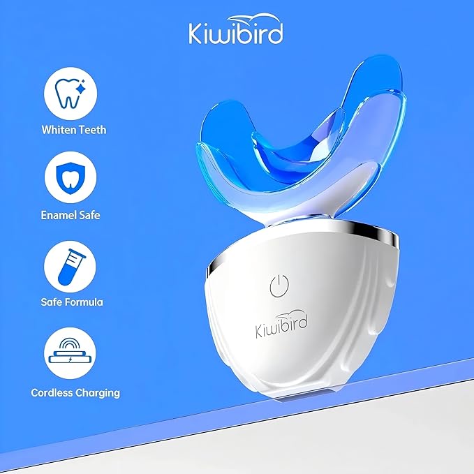KIWIBIRD Teeth Whitening Kit for Sensitive Teeth ? 3 Gel Pens LED Light with Wireless Charging Case IPX7 Waterproof Enamel-Safe at-Home Dental Care Tool