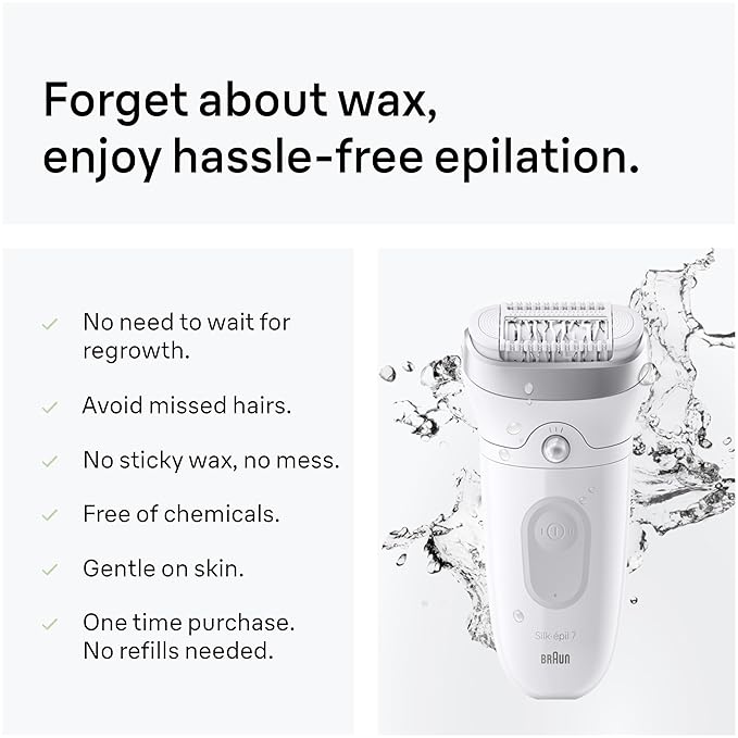 Braun Epilator Silk-?pil 7 Hair Removal Device Women Shaver &amp Trimmer Wet and Dry Wide Head Includes Shaver Head and Trimmer Comb SE7-041 Silver Holiday Gifts for Women