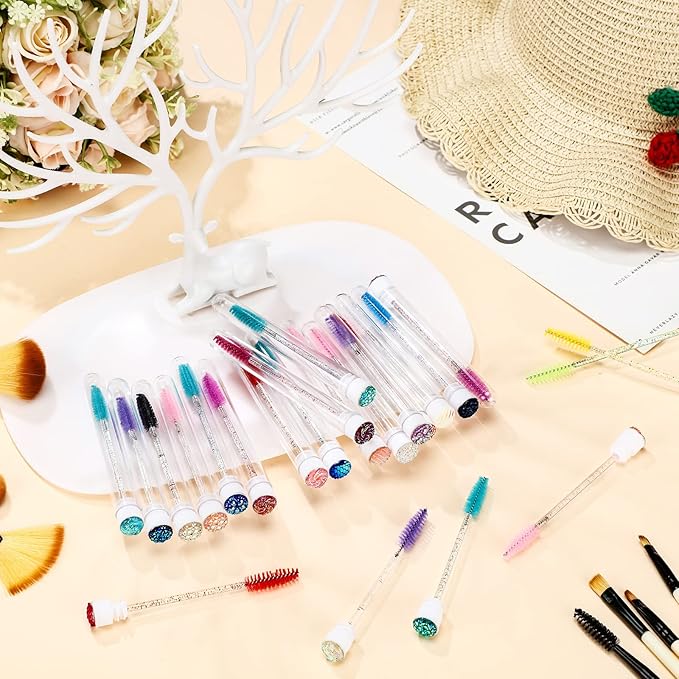 200 Pieces Mascara Wand Tube Set 100 Pcs Lash Spoolies for Eyelash Extensions 100 Pcs Diamond Empty Mascara Brush Disposable Colorful Eyebrow Applicator Makeup Tool Mix Color (Lovely)