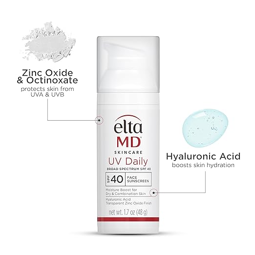 EltaMD UV Daily Face Sunscreen Moisturizer with Zinc Oxide Daily Face Moisturizer with SPF Great for Dry Combination and Normal Skin