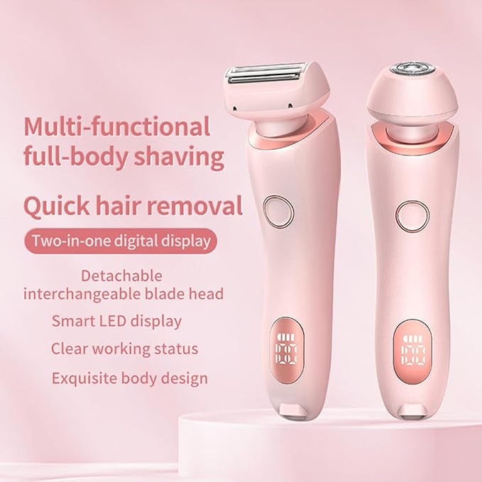 2-in-1 Bikini Trimmer &amp Electric Razor for Women ? IPX7 Waterproof Hypoallergenic Blades LED Display Cordless Wet/Dry Use ? Legs Underarms Bikini Line &amp Pubic Hair Trimmer