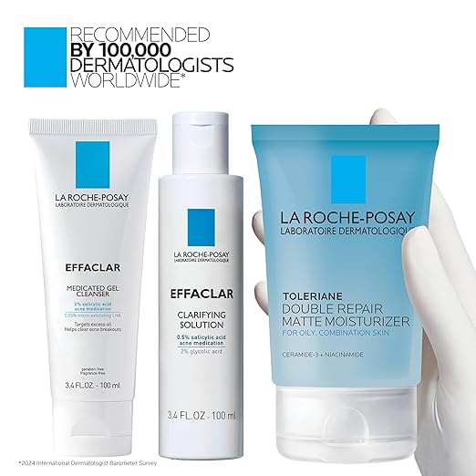 Effaclar Daily Acne Essentials Kit Acne Treatment System Salicylic Acid Acne Cleanser Pore Refining Toner &amp Matte Face Moisturizer for Oily Skin &amp Combination Skin Oil-Free 2 Month Suppl