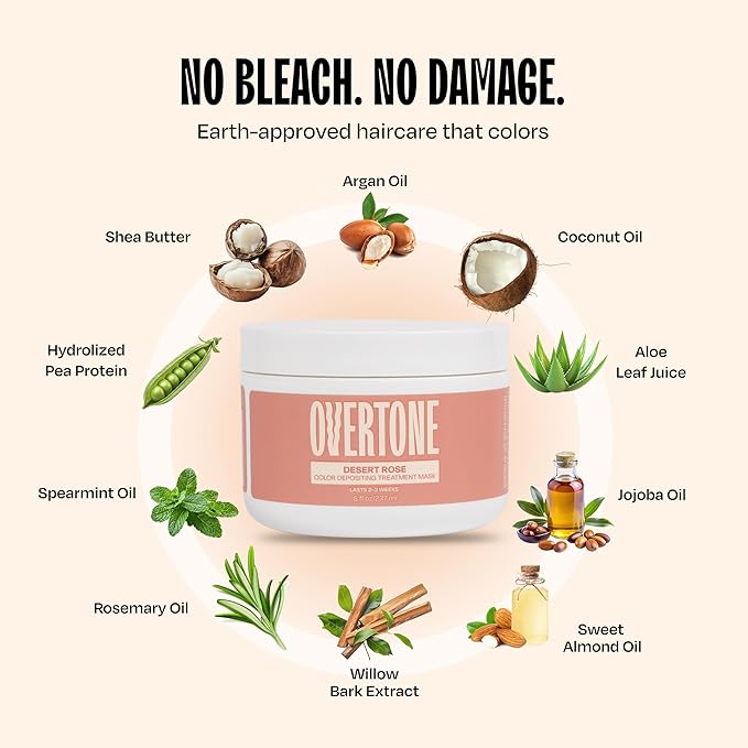 Overtone Semi Permanent Hair Color Conditioner Desert Rose 8 oz Nourishing Damage-Free Color Depositing Mask for All Hair Types with Shea Butter &amp Coconut Oil Vegan &amp Cruelty-Free