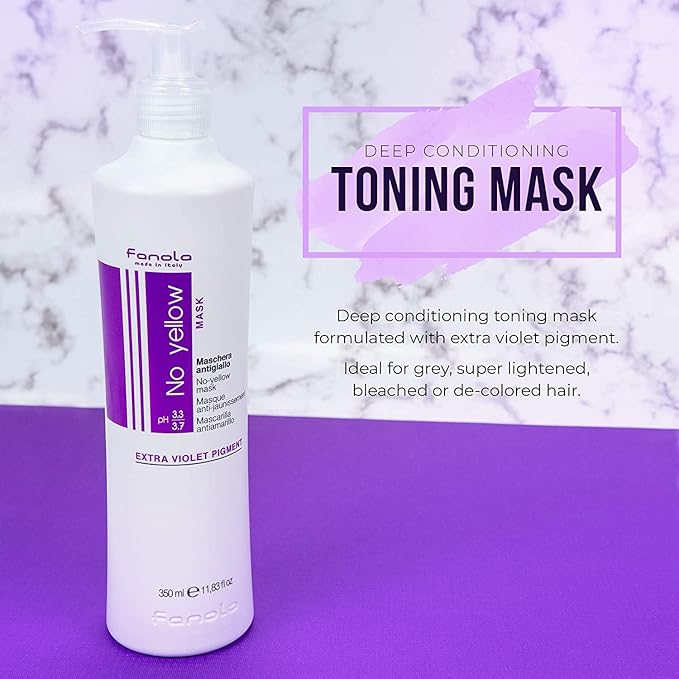 Fanola No Yellow Purple Hair Mask - Acidic pH Deep Conditioning Hair Mask for Blonde Bleached &amp Grey Shades - Intense Violet Pigment Neutralizes Brassy Tones (33.8 Fl oz)