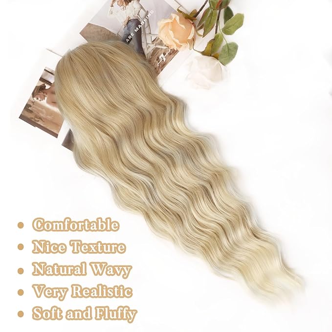 NAYOO Blonde Wigs with Bangs for Women Long Curly Wavy Hair Wigs Heat Resistant Synthetic Fiber Wigs for Daily Party Use 26 Inches (Blonde)