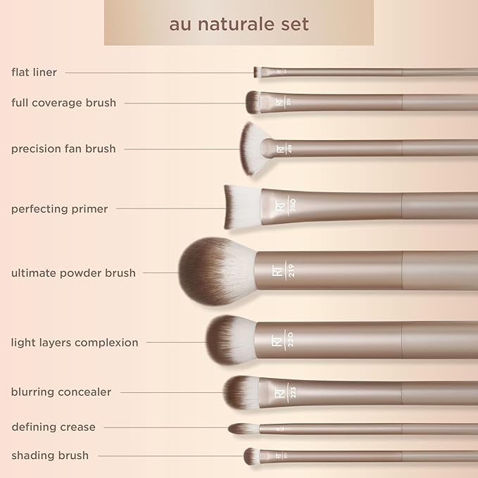 Real Techniques 9 Piece Au Naturale Makeup Brush Set For Liquid Cream &amp Powder Eyeshadow Foundation Blush Bronzer &amp Contour Travel Friendly Brushes Gift Set Cruelty-Free Bristles
