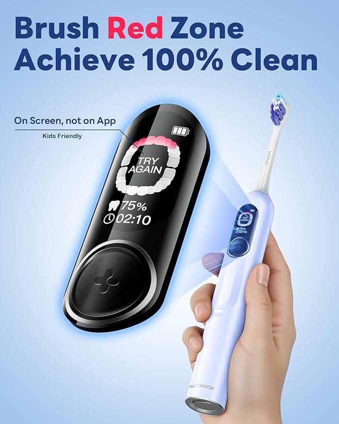 Electric Toothbrush with AI Smart Screen for Adults Kids Teens | 150-Day Battery Real-Time Brushing Map | Whitening Mode 3-Min Timer Travel Case | Family Sonic Toothbrush (G5S Blue)