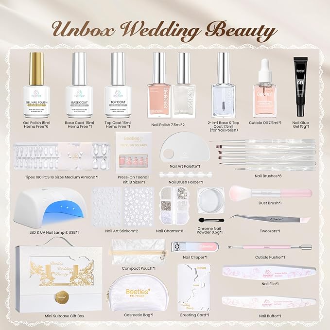 Beetles Christmas Gel Nail Polish Set ? Wedding Beauty Gel Nail Polish Colors Hema Free 15ml UV LED Soak Off Manicure with Base Coat Top Coat All in an Elegant Gift Box for Women Holiday Gifting