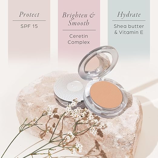P?R MINERALS 4-in-1 Pressed Mineral Makeup Powder Foundation with SPF 15 - Concealer &amp Finishing Compact Pressed Powder for Face - Buildable Medium to Full Coverage Foundation Powder