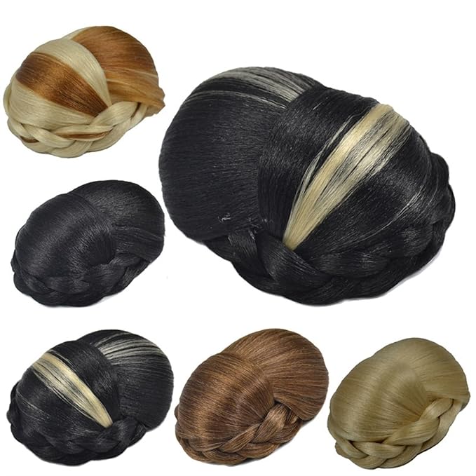 Hair Accessories 1 Pack Synthetic Ponytail Hair Extensions Braided Bun Elegant Braided Bun Claw Clip Style Hair Bun Wig for Women Hair Pieces For Women(NC3)