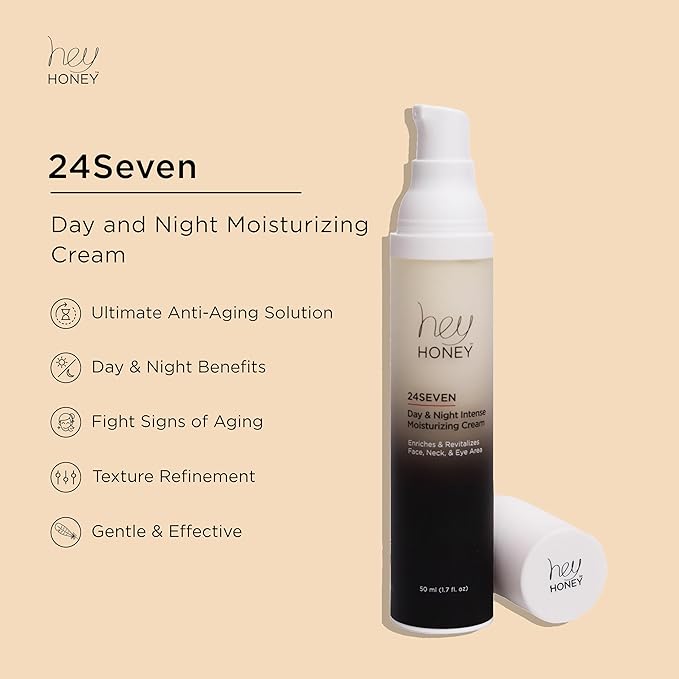 Hey Honey 24Seven Honey Day and Night Moisturizing Cream For Face Neck &amp Eye Area | Rich Pro-Beautiful-Aging Intensely Hydrate and Reduce The Appearance Of Fine Lines and Wrinkles | 1.7 Oz