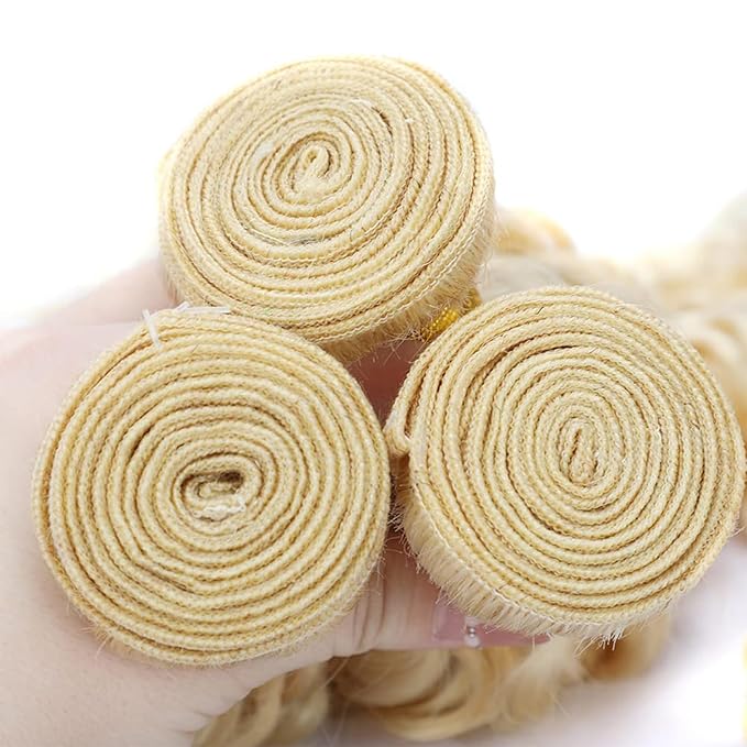 Blonde Curly Human Hair Bundles 14 16 18 Inch Brazilian Remy Virgin 10A Curly 3 Bundles Human Hair Hair Extensions Bundles 613 Color