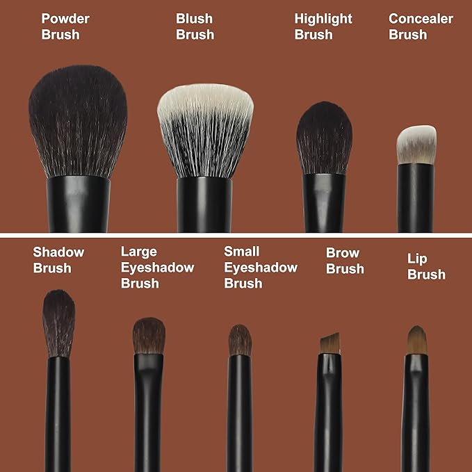 Mini Makeup Brush Set 9 Full Face Mini Travel Make Up Brushes Set Synthetic &amp Natural Hair Makeup Brushes For Blush Eyeshadow Conceal Eyebrow Brush with a compact Brush Case
