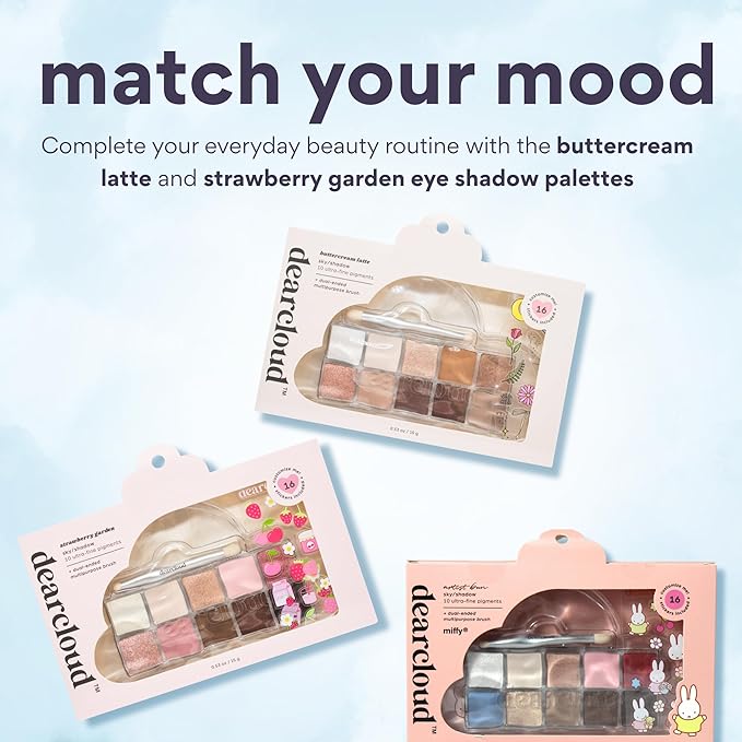 dearcloud Miffy Sky/Shadow - Eye Shadow Palette Makeup with 10 Ultra-Fine Pigments &amp Dual-Ended Eyeshadow Brush ? Korean Beauty Eye Makeup (Artist Bun)