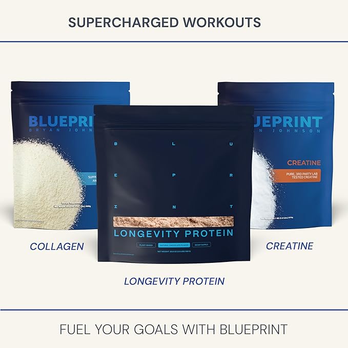 Blueprint Bryan Johnson Creatine Monohydrate Powder ? Amino Acid Powder - Supplement Supports Muscle Growth Recovery Strength &amp Focus ? Unflavored Creatine for Women &amp Men ? 5g Dose ? 100 Se