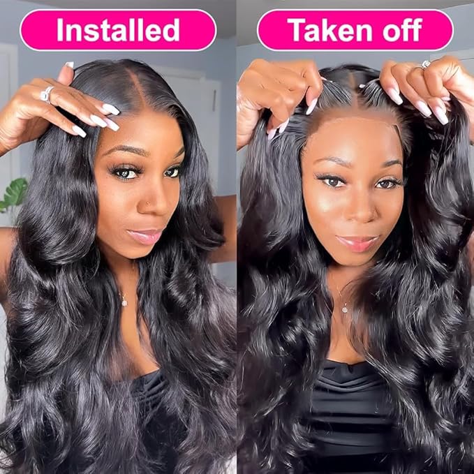 Durya Glueless Wigs Human Hair Pre Plucked Pre Cut 5x5 HD Lace Closure Wigs Human Hair Wear and Go Glueless Wigs Body Wave Lace Front Wigs for Black Women 250% Density 36 Inch