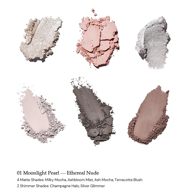 Flower Knows Shell's Jewel 6-Color Makeup PaletteNude Pink Eyeshadow with 4 Matte + 2 Shimmer ShadesBlendable Smooth Cute Eye Makeup0.23 Oz(01 Moonlight Pearl)