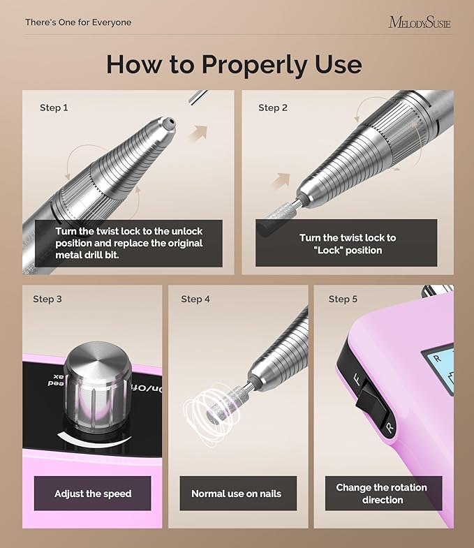 MelodySusie Entry-Level Clip-On Cordless Nail Drill SC320H 30000RPM Popular Classic E-File with LCD Display for Manicure Shaping &amp Gel Removal Perfect for Training Nail Art Practice &amp Home