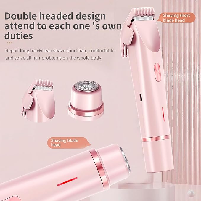 Electric Bikini Trimmer Tools for WomenIpx7 WaterproofDouble Head Detachable Shavers Razors for Facial Face Chin Underarm Eyebrow (Pink)
