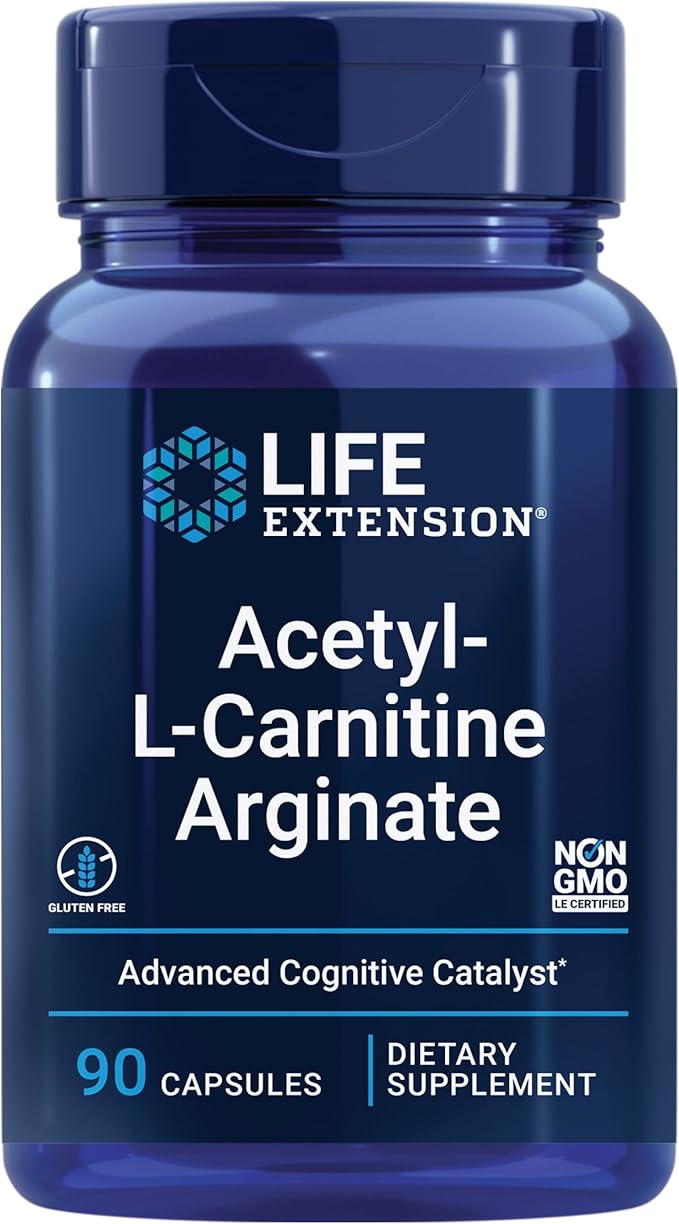 Life Extension Acetyl-L-Carnitine Arginate Advanced Brain &amp Nerve Health Cellular Energy Support Gluten-Free Non-GMO 90 Capsules