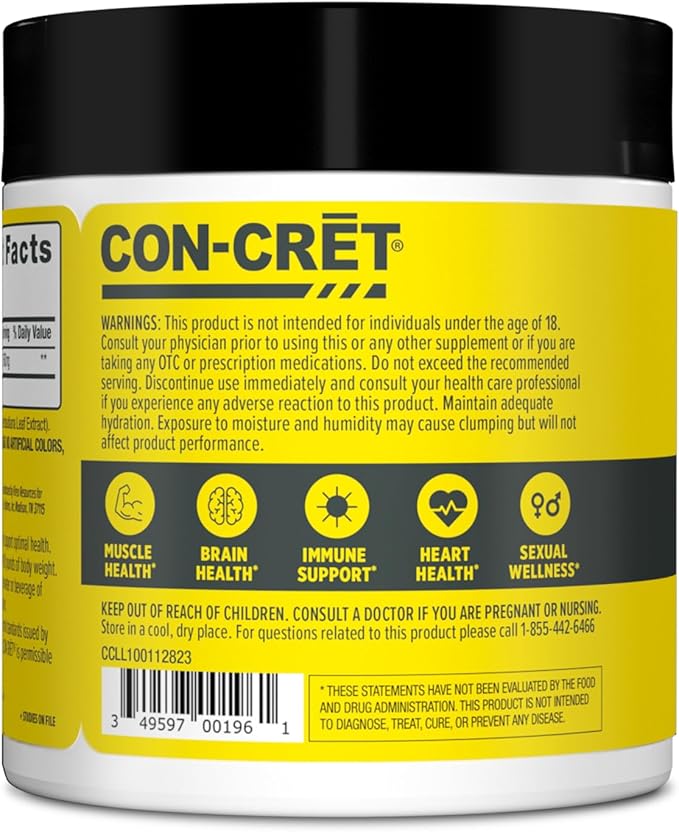 CON-CRET Creatine HCl Powder | Muscle Cognitive Cellular Energy Support | No Bloating or Cramps | USA Made &amp NSF Certified | Lemon Lime (100 Serving)