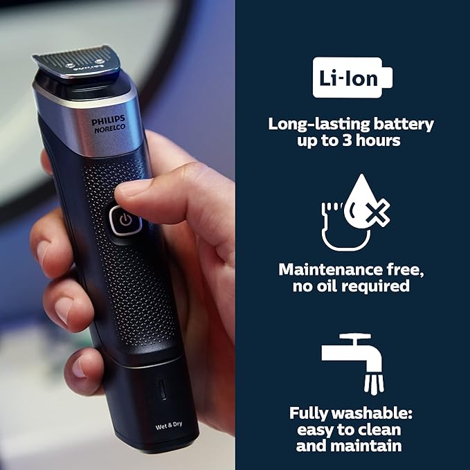 Philips Norelco Multigroom 5000 Series All-in-One Trimmer and Hair Clipper 18-Piece Men's Grooming Kit for Beard Face Hair Body and Intimate Areas No Blade Oil Needed Model MG5910/49