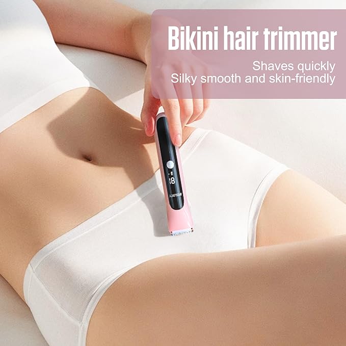 Bikini Trimmer for Women - Painless Electric Razors for Silk SkinCordless Body Shaver for Trip IPX7 Waterproof Dual Head Pink