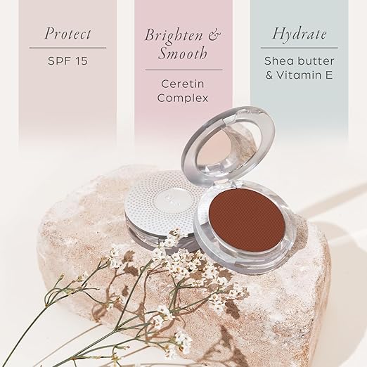 P?R MINERALS 4-in-1 Pressed Mineral Makeup Powder Foundation with SPF 15 - Concealer &amp Finishing Compact Pressed Powder for Face - Buildable Medium to Full Coverage Foundation Powder