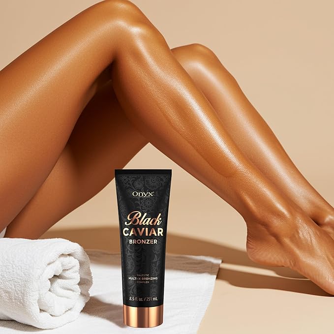 Onyx Black Caviar Dark Tanning Lotion | Body Bronzer &amp Accelerator | Tan Enhancer | For Indoor Tanning Beds &amp Outdoor Sun | Ultra Dark Skin Results for Men &amp Women