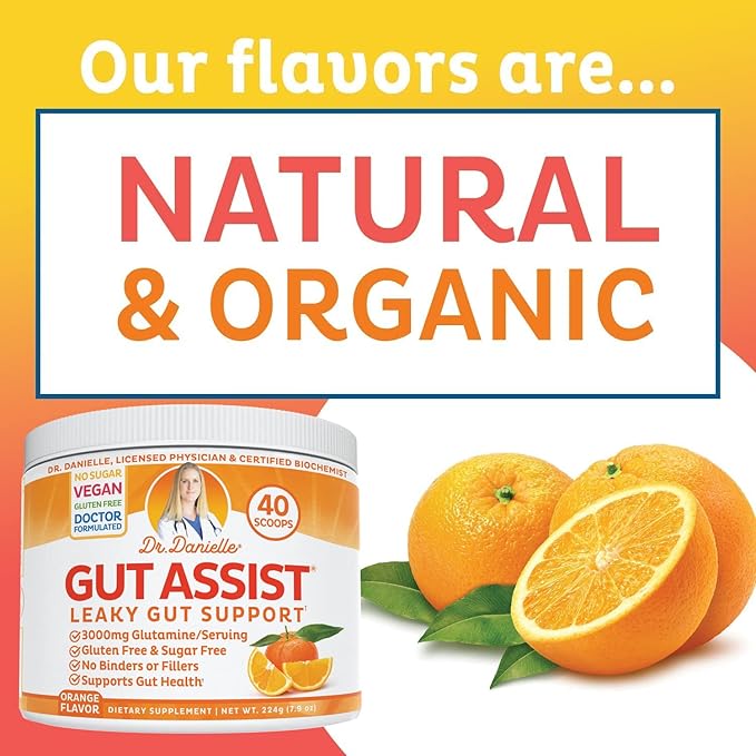 Doctor Danielle Gut Assist - Leaky Gut Repair Supplement Powder Glutamine Arabinogalactan Licorice Root - Supports IBS Heartburn Bloating Gas Constipation SIBO from Orange Flavor