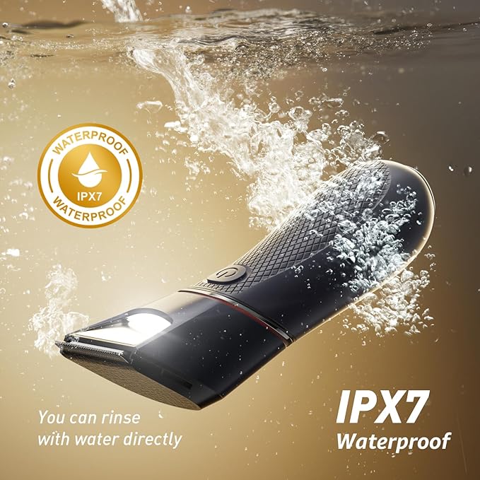 Body Hair Trimmer for Men: Pubic Hair Trimmer with Mirror &amp LED Light - Electric Ball Shavers with Ceramic Blades &amp Travel Lock - Body Groomer IPX7 Waterproof Wet/Dry Use for Groin/Legs/Chest
