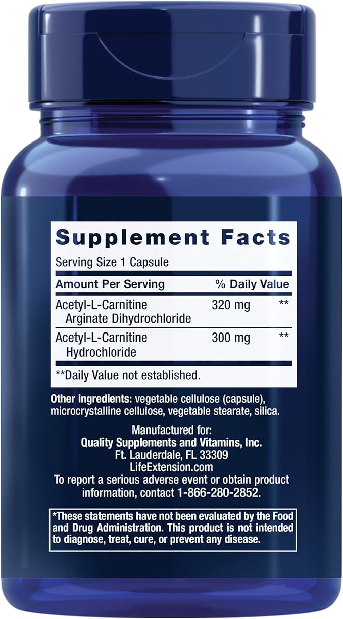 Life Extension Acetyl-L-Carnitine Arginate Advanced Brain &amp Nerve Health Cellular Energy Support Gluten-Free Non-GMO 90 Capsules